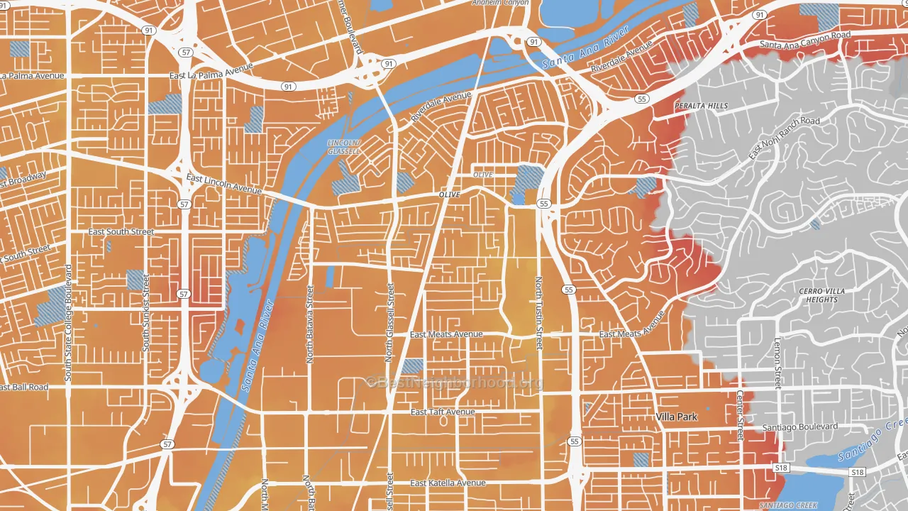 Transit Grade map of 92865, CA