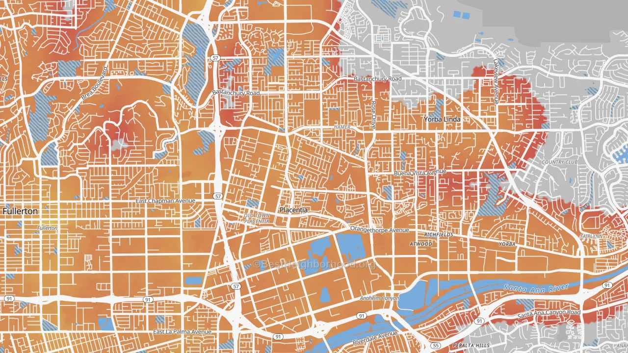 Transit Grade map of 92870, CA