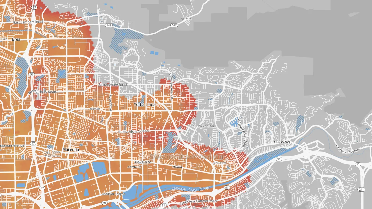Transit Grade map of 92886, CA