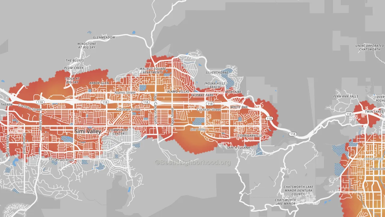 Transit Grade map of 93063, CA