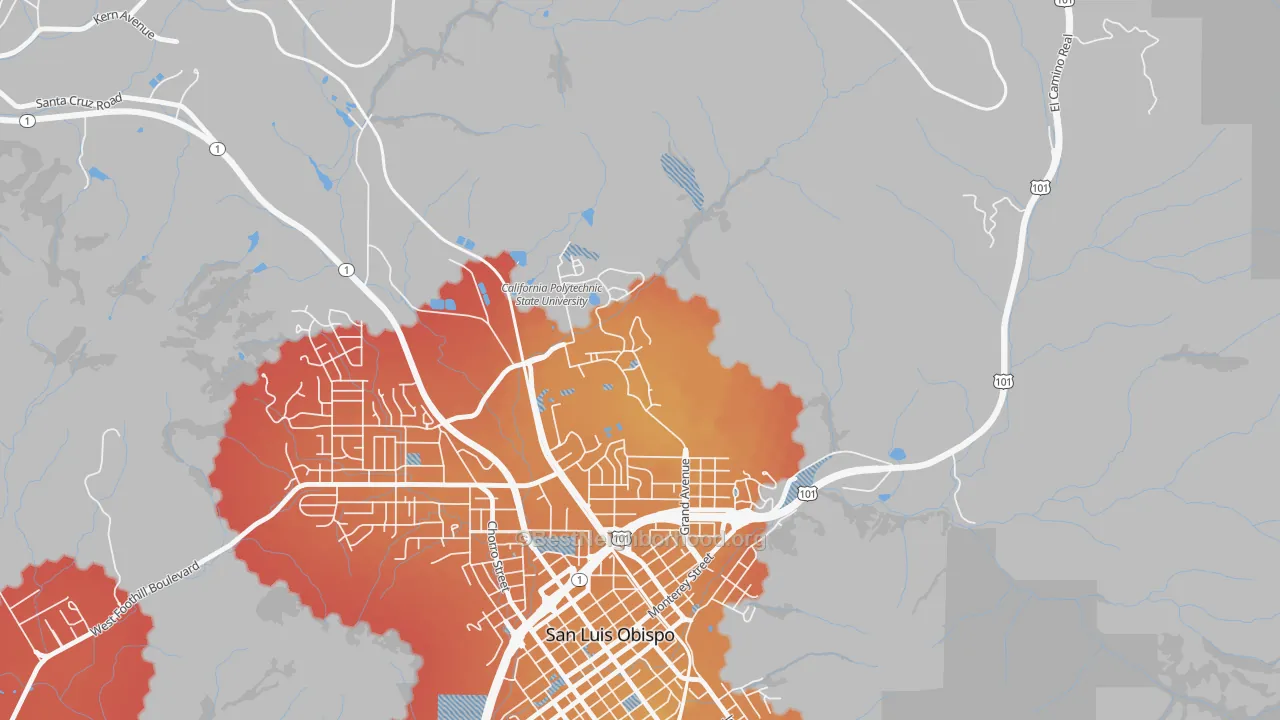Transit Grade map of 93407, CA