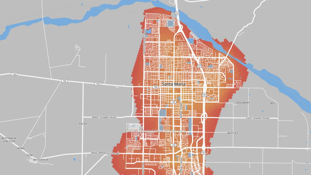 Transit Grade map of 93458, CA