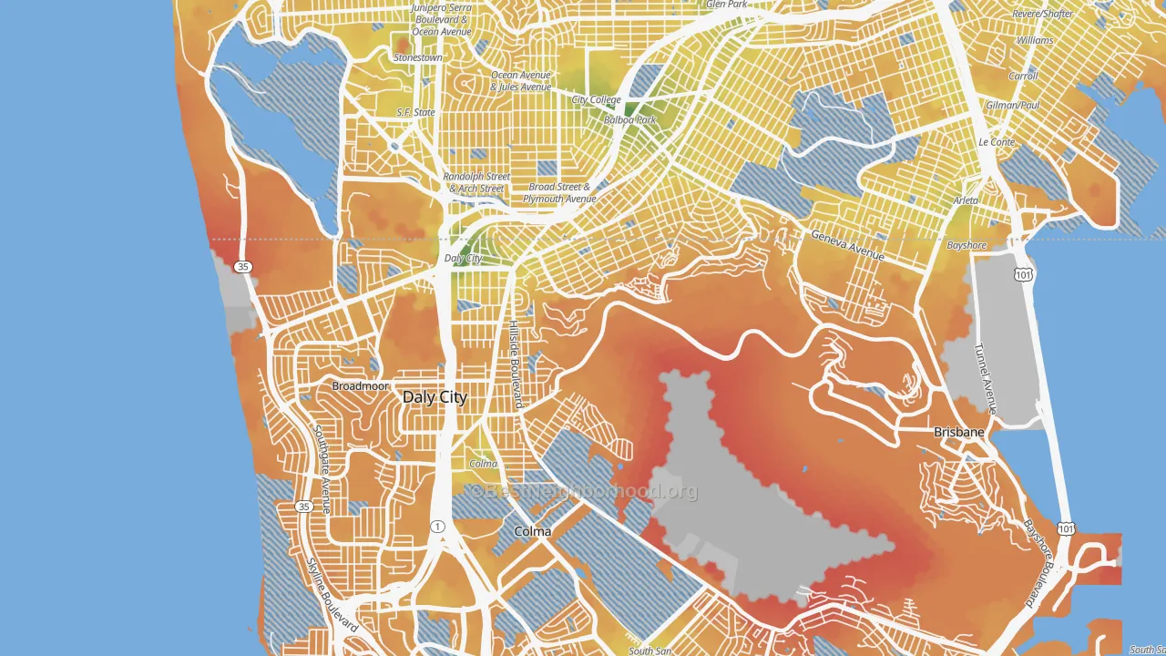 Transit Grade map of 94014, CA