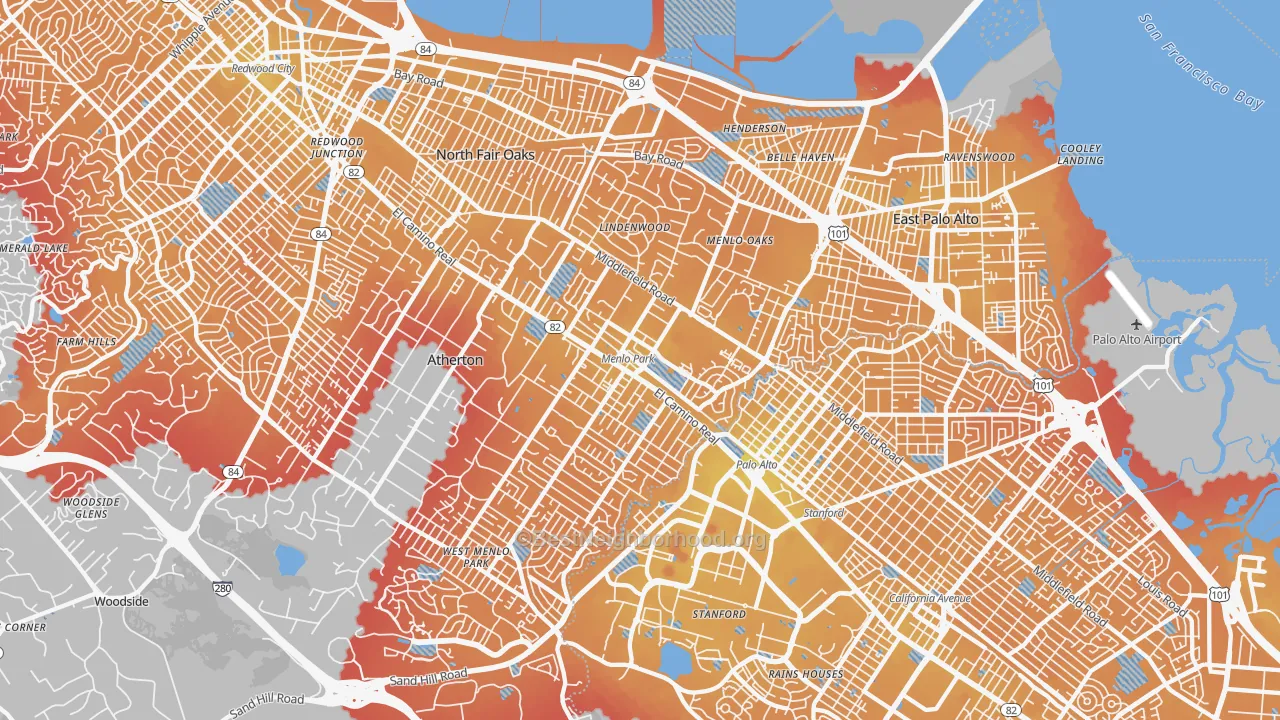 Transit Grade map of 94025, CA