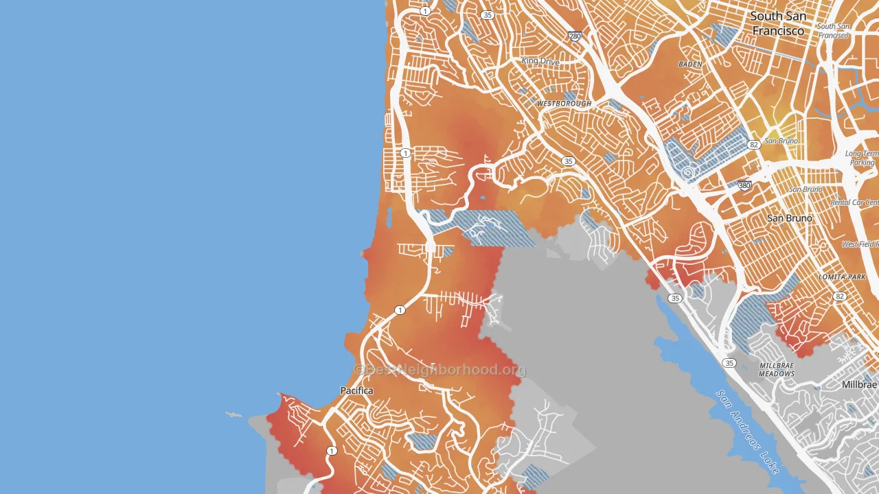 Transit Grade map of 94044, CA