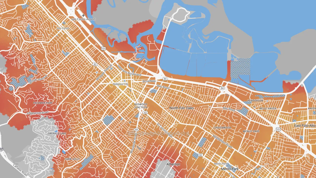 Transit Grade map of 94063, CA