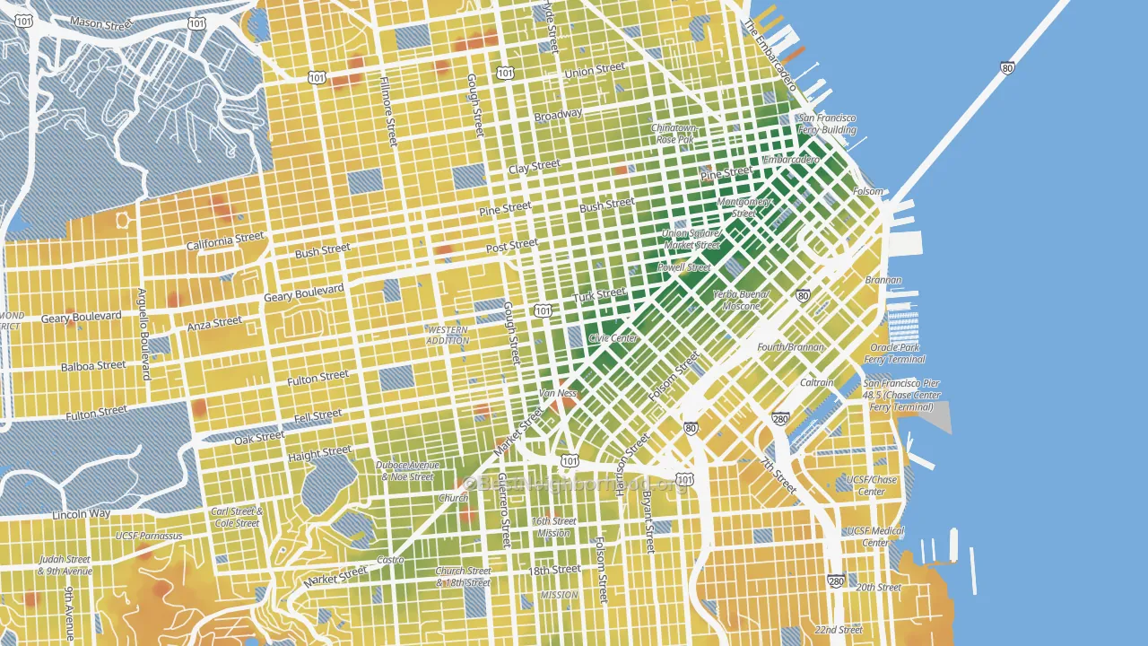 Transit Grade map of 94102, CA