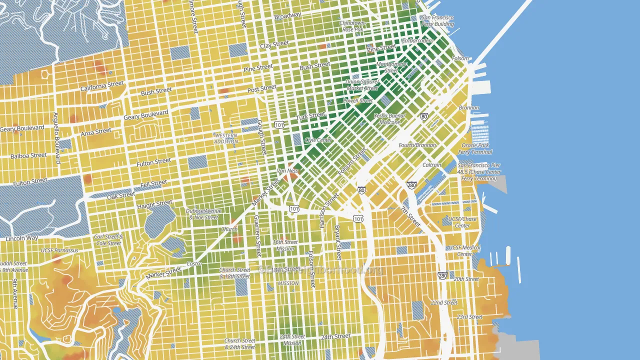 Transit Grade map of 94103, CA