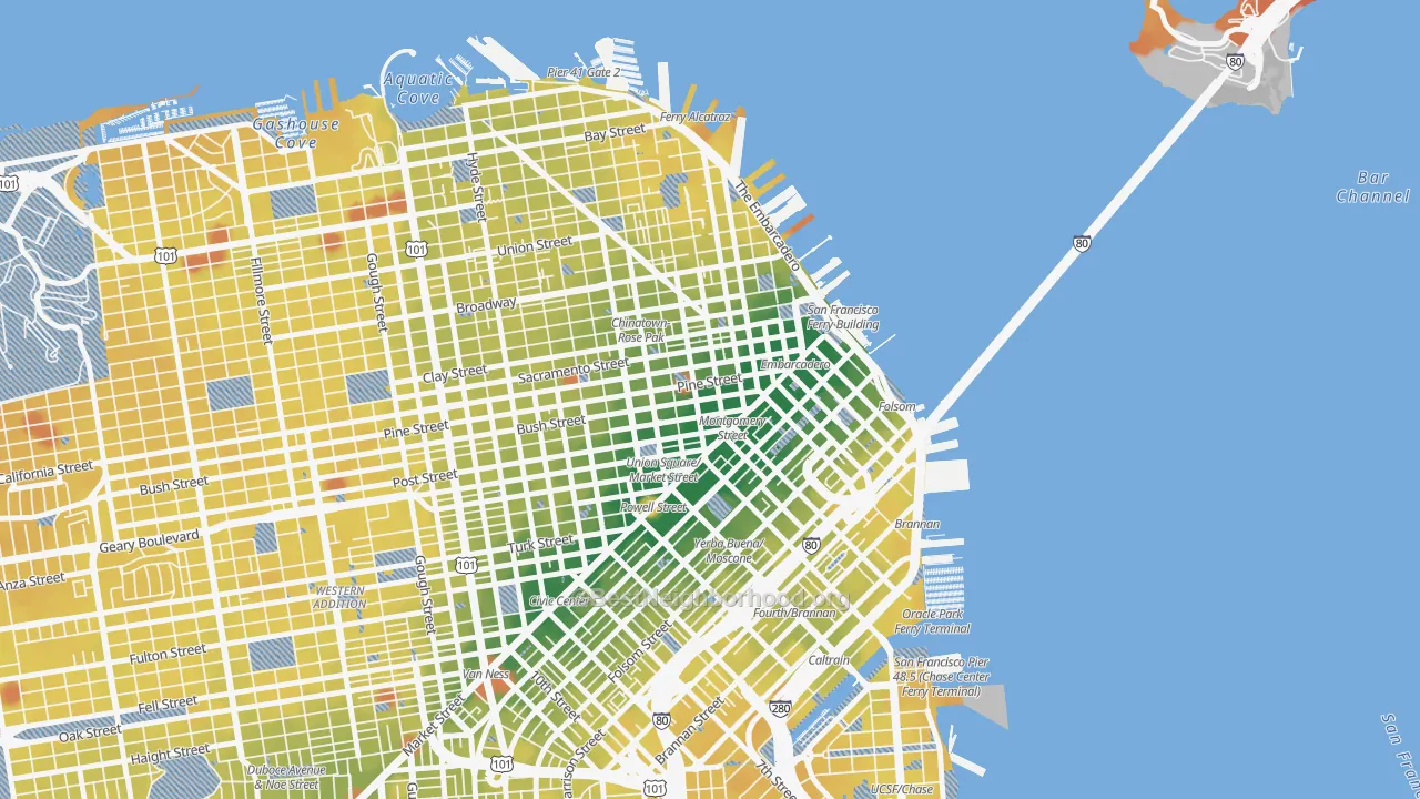 Transit Grade map of 94104, CA