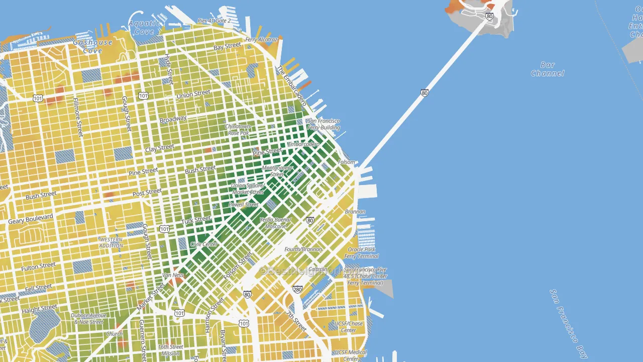 Transit Grade map of 94105, CA