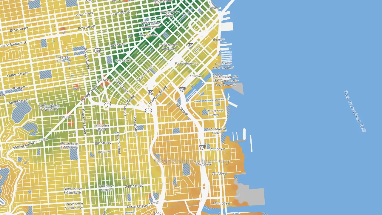Transit Grade map of 94107, CA