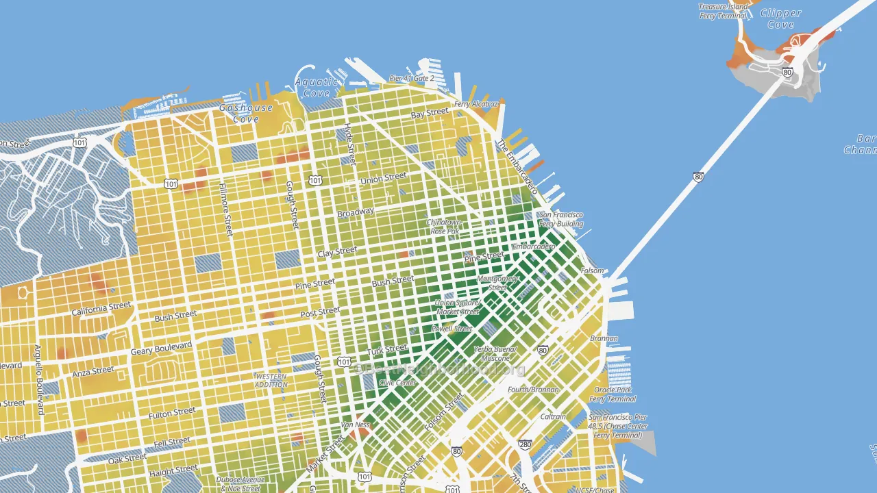Transit Grade map of 94108, CA