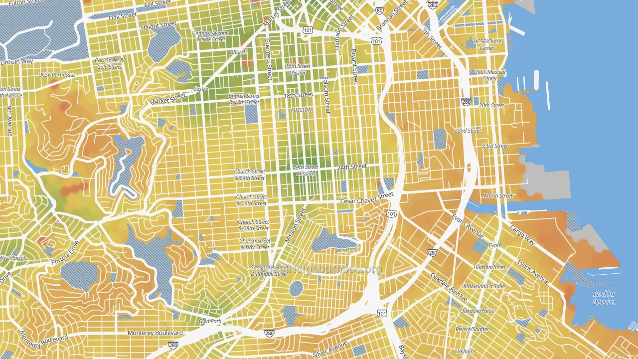Transit Grade map of 94110, CA