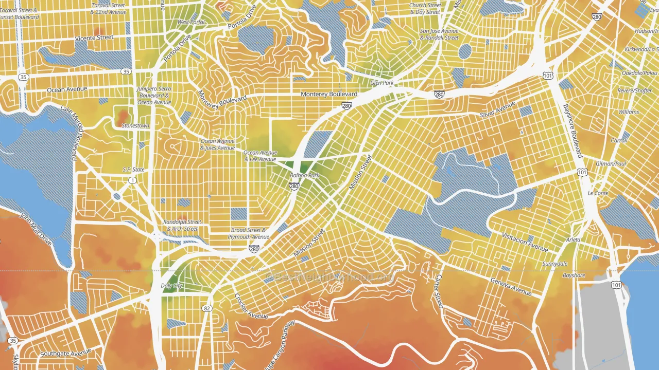 Transit Grade map of 94112, CA