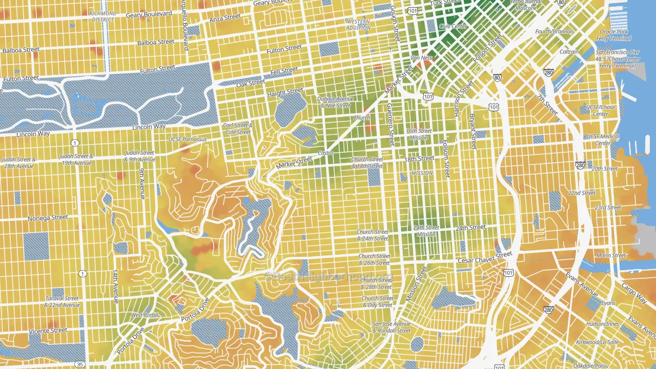 Transit Grade map of 94114, CA