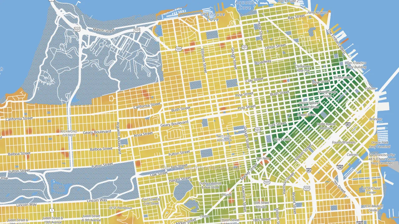 Transit Grade map of 94115, CA
