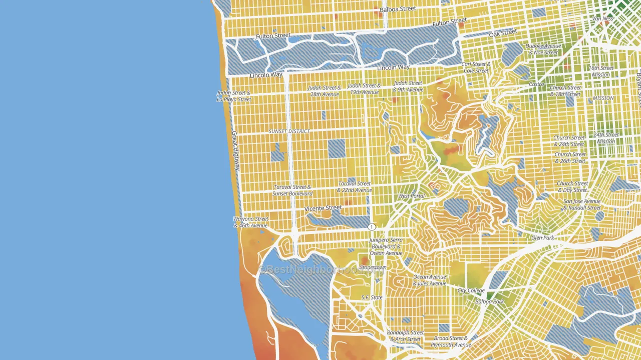 Transit Grade map of 94116, CA