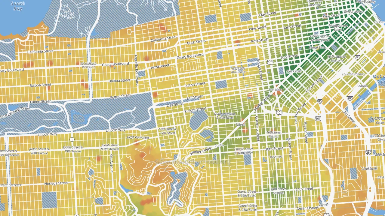 Transit Grade map of 94117, CA
