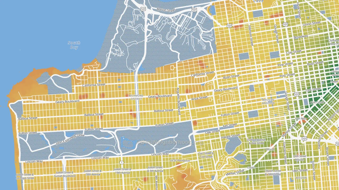 Transit Grade map of 94118, CA