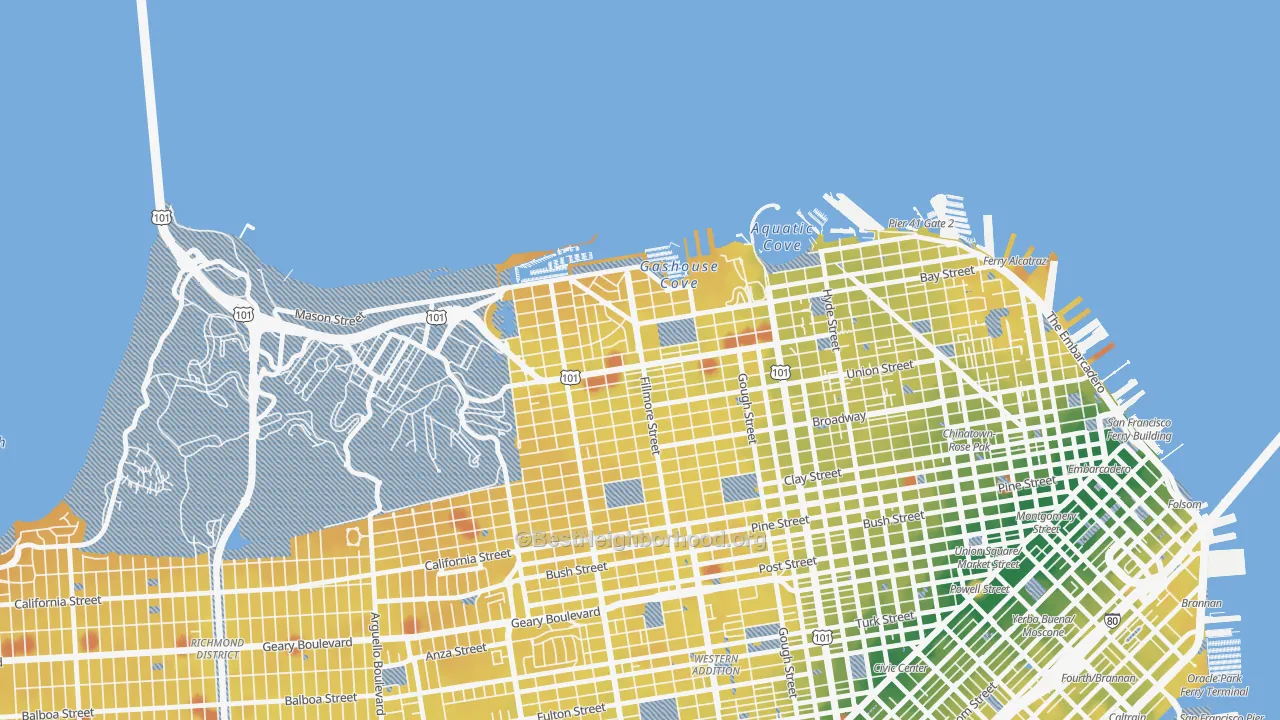 Transit Grade map of 94123, CA