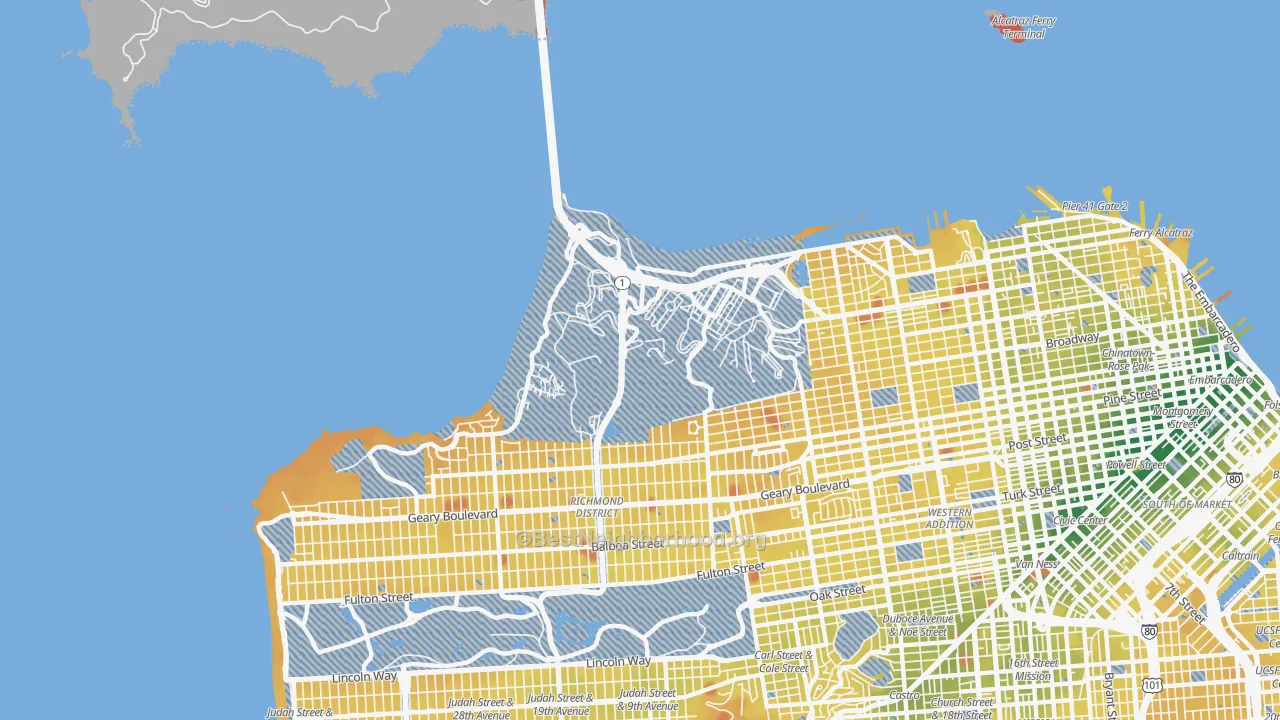 Transit Grade map of 94129, CA