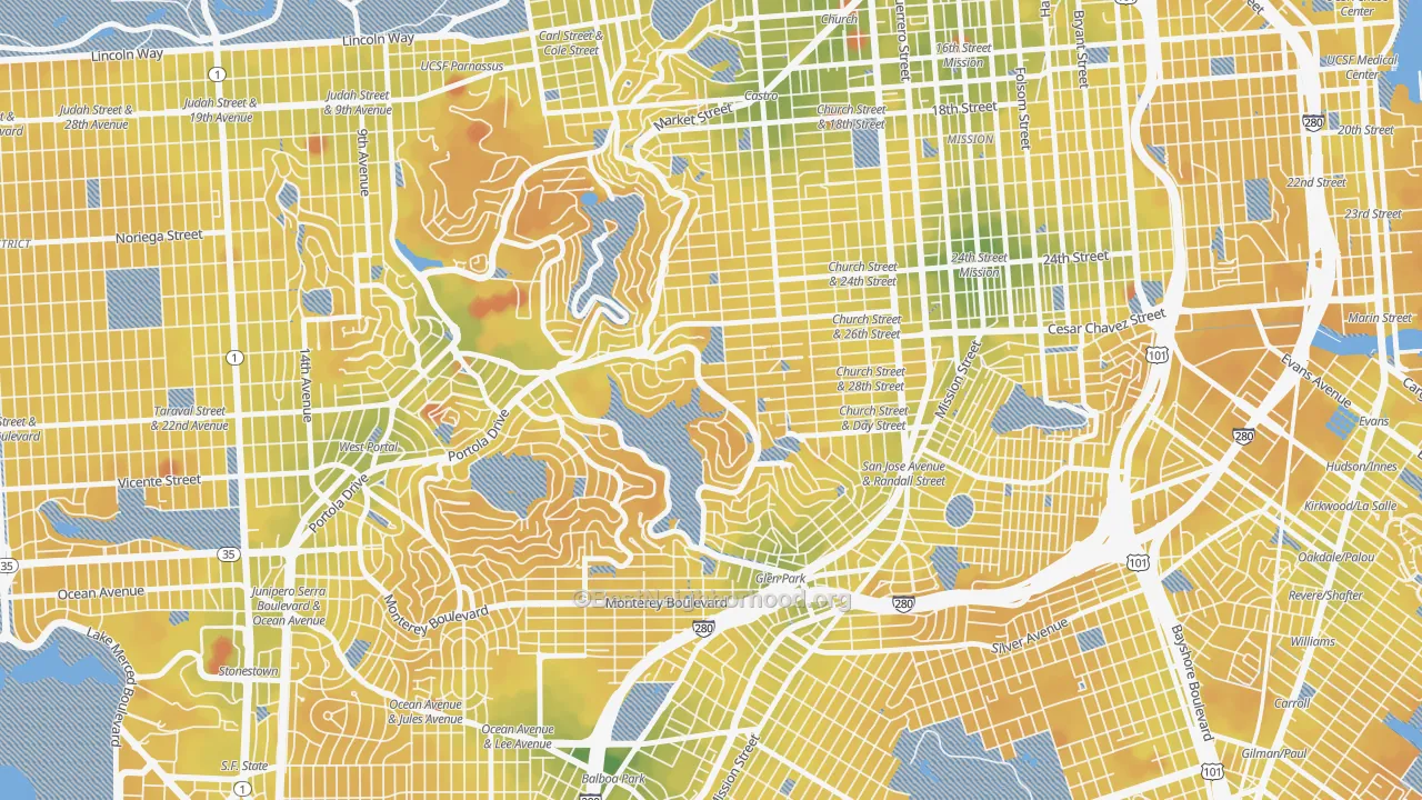 Transit Grade map of 94131, CA