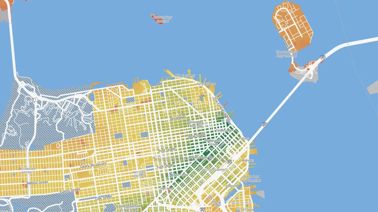 Transit Grade map of 94133, CA