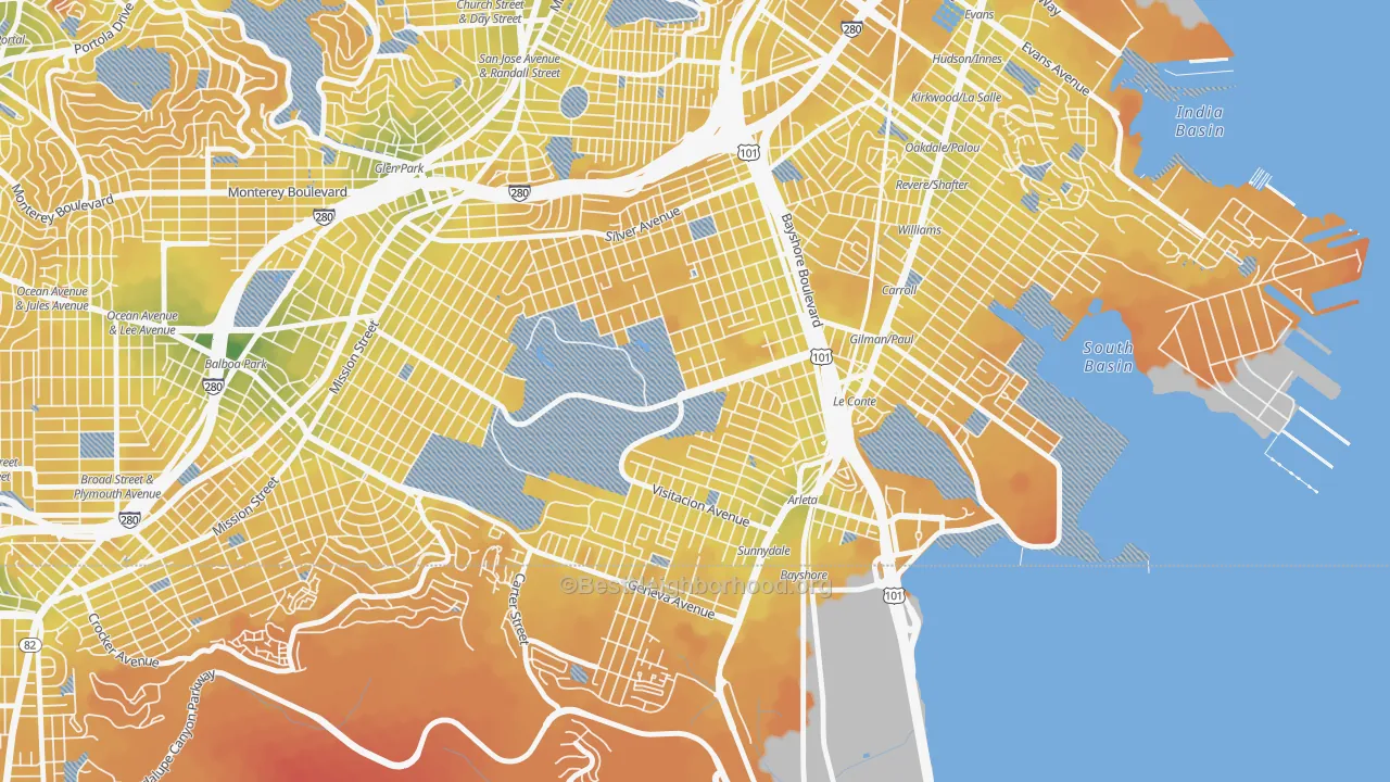 Transit Grade map of 94134, CA