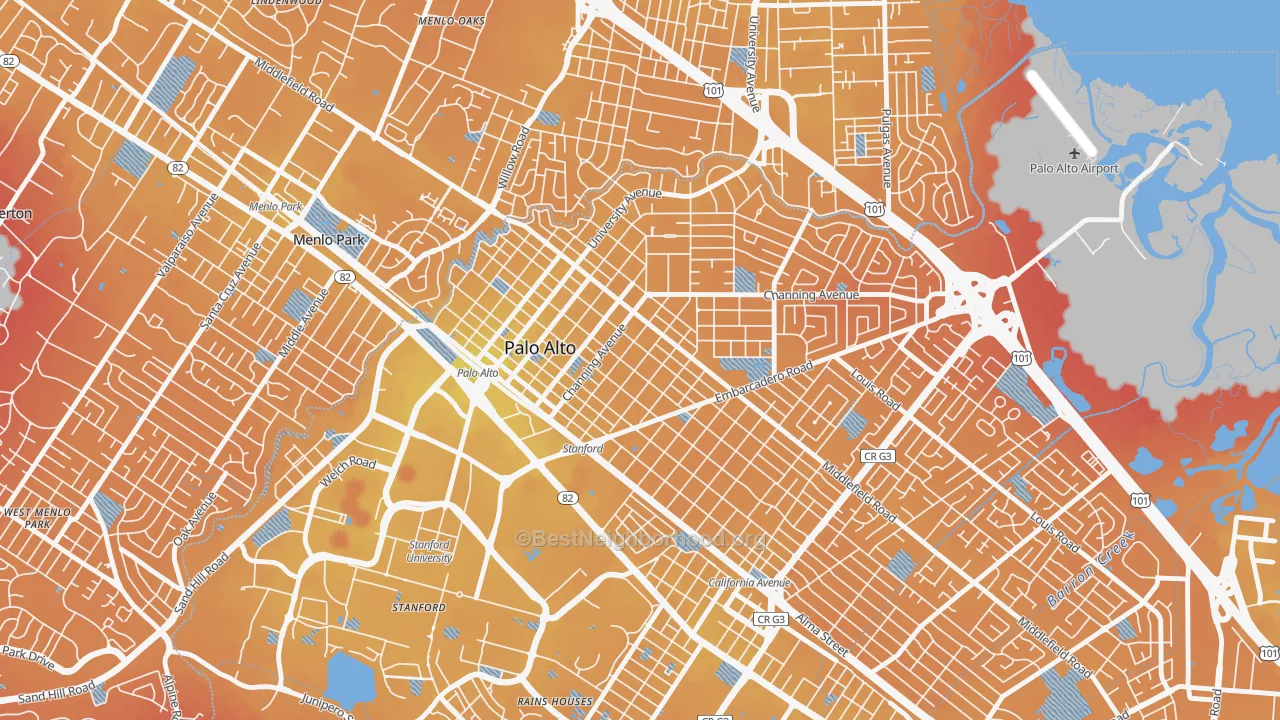 Transit Grade map of 94301, CA