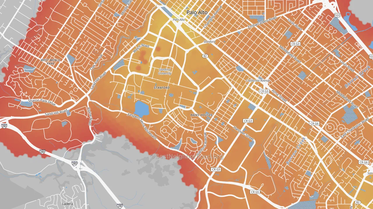 Transit Grade map of 94305, CA