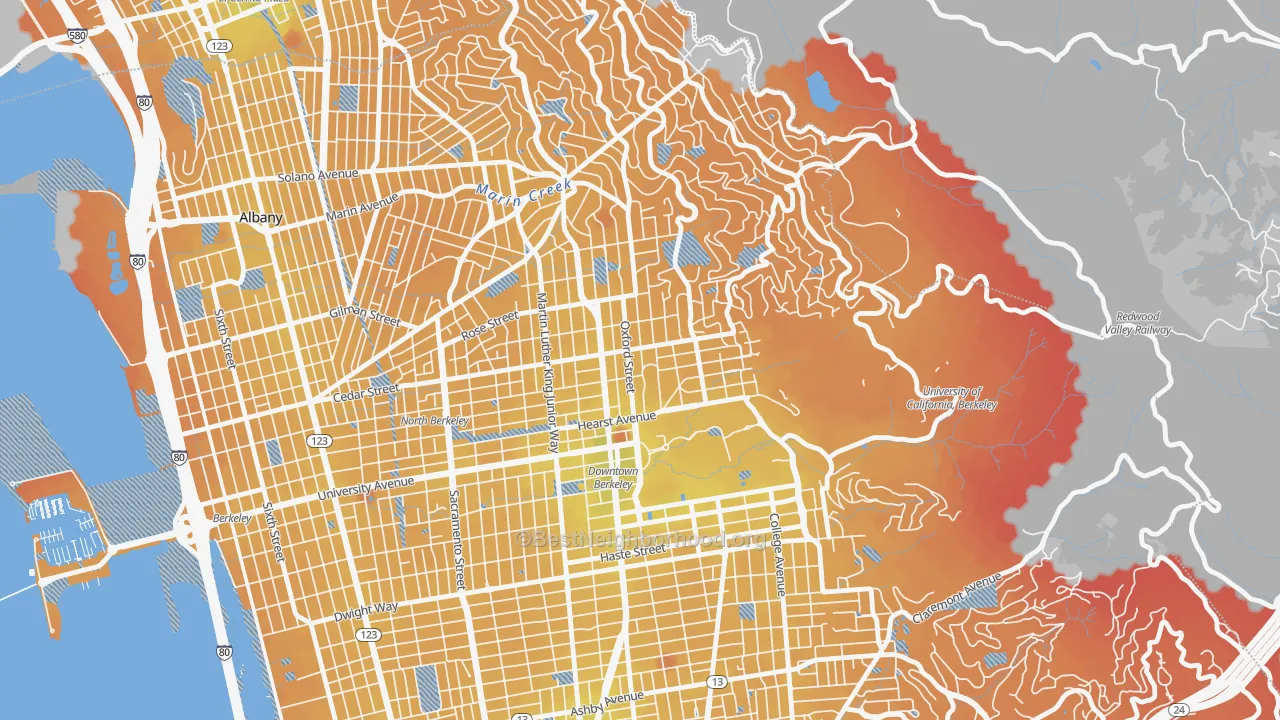 Transit Grade map of 94709, CA
