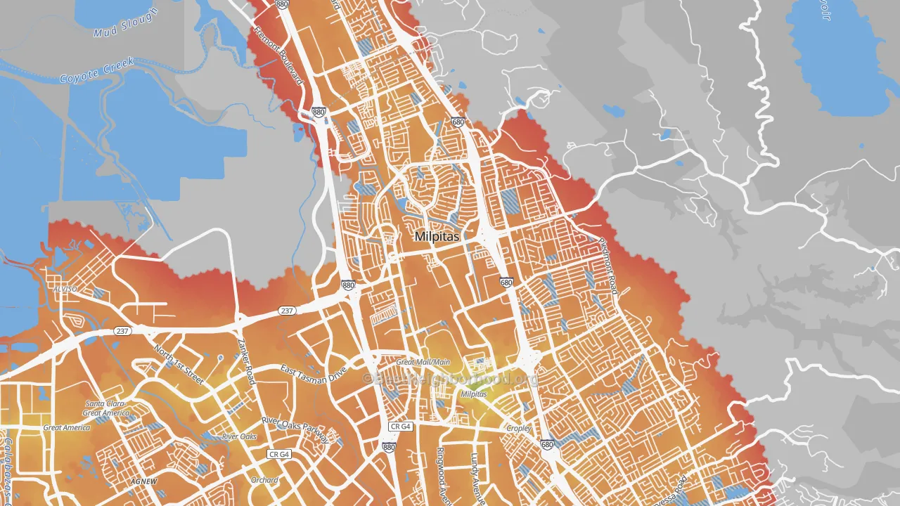 Transit Grade map of 95035, CA