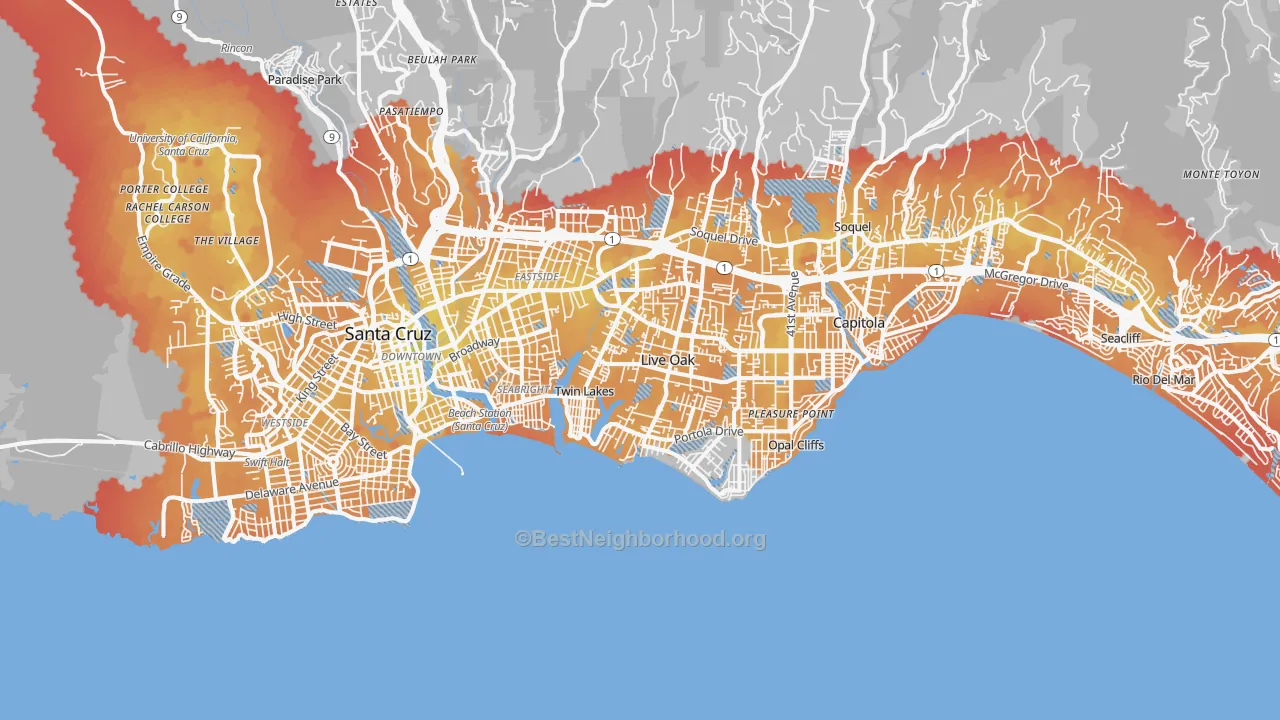 Transit Grade map of 95062, CA