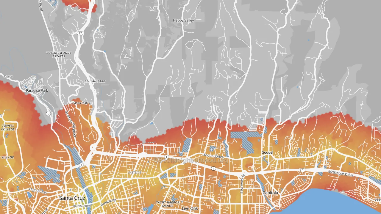 Transit Grade map of 95065, CA