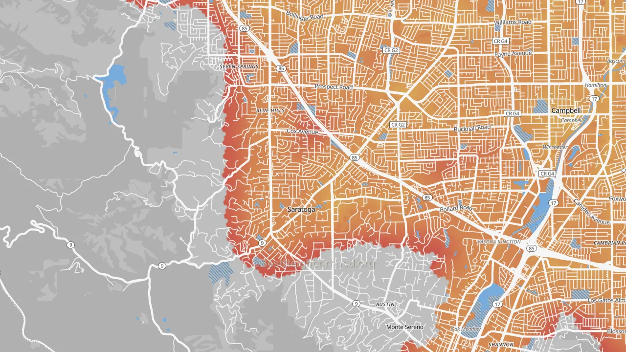 Transit Grade map of 95070, CA