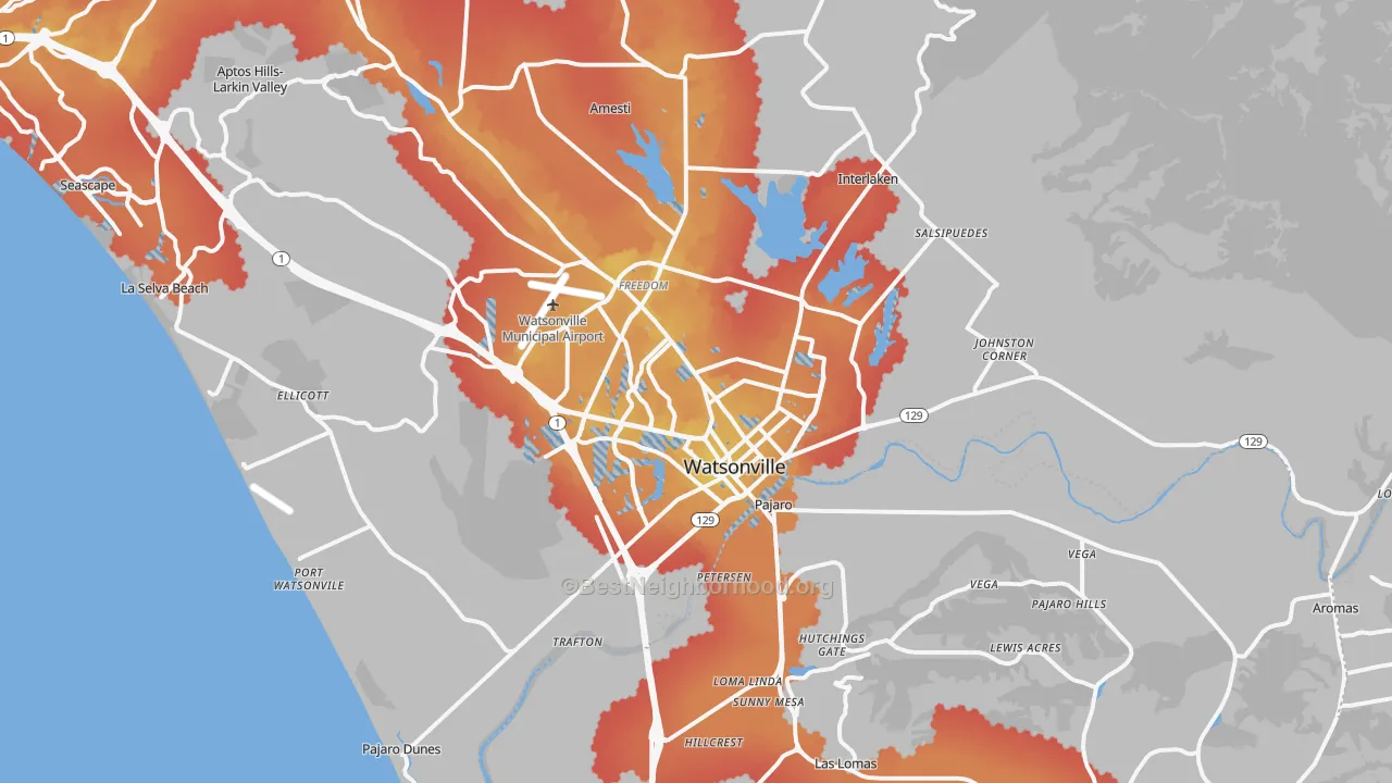 Transit Grade map of 95076, CA