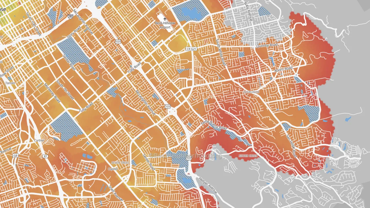 Transit Grade map of 95121, CA