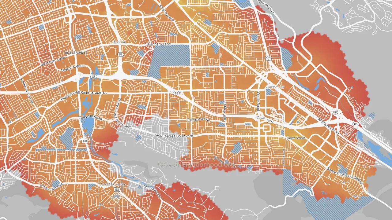Transit Grade map of 95123, CA