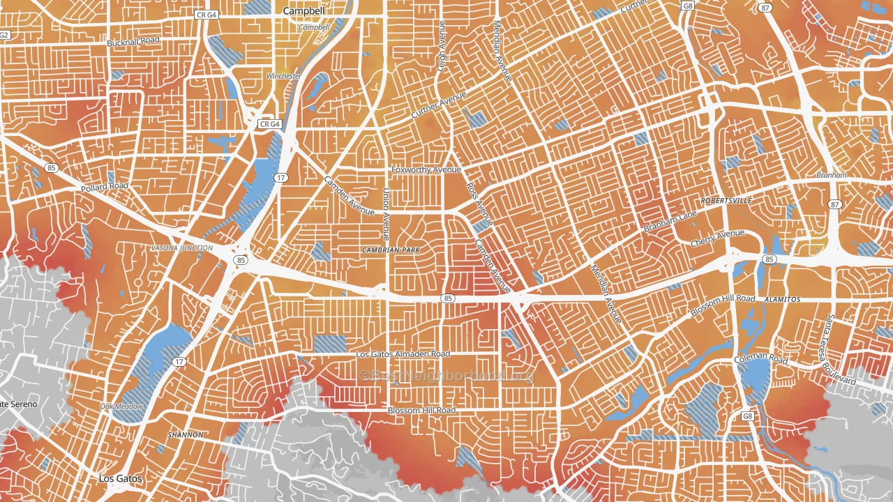 Transit Grade map of 95124, CA