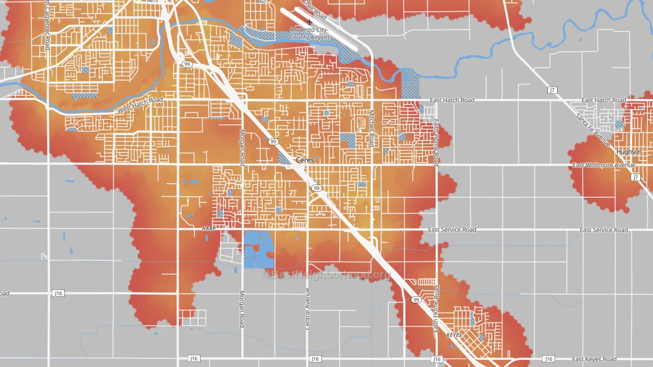 Transit Grade map of 95307, CA