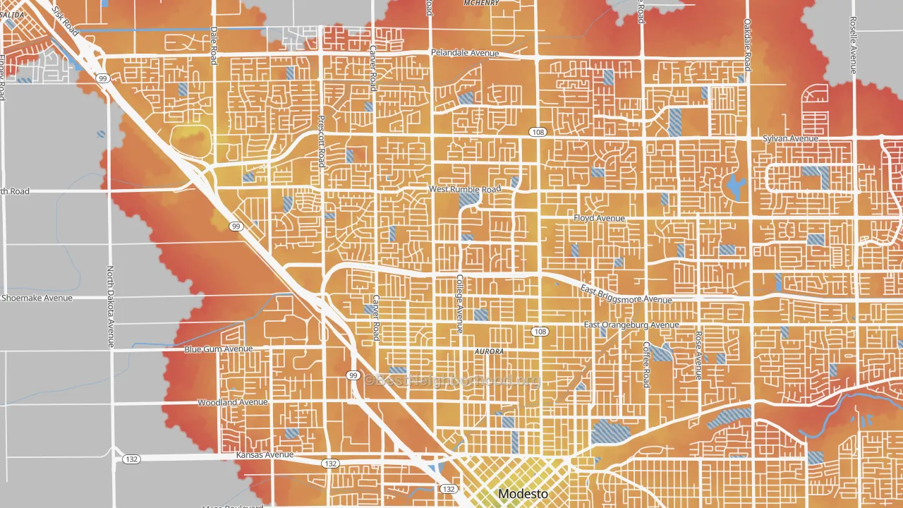 Transit Grade map of 95350, CA