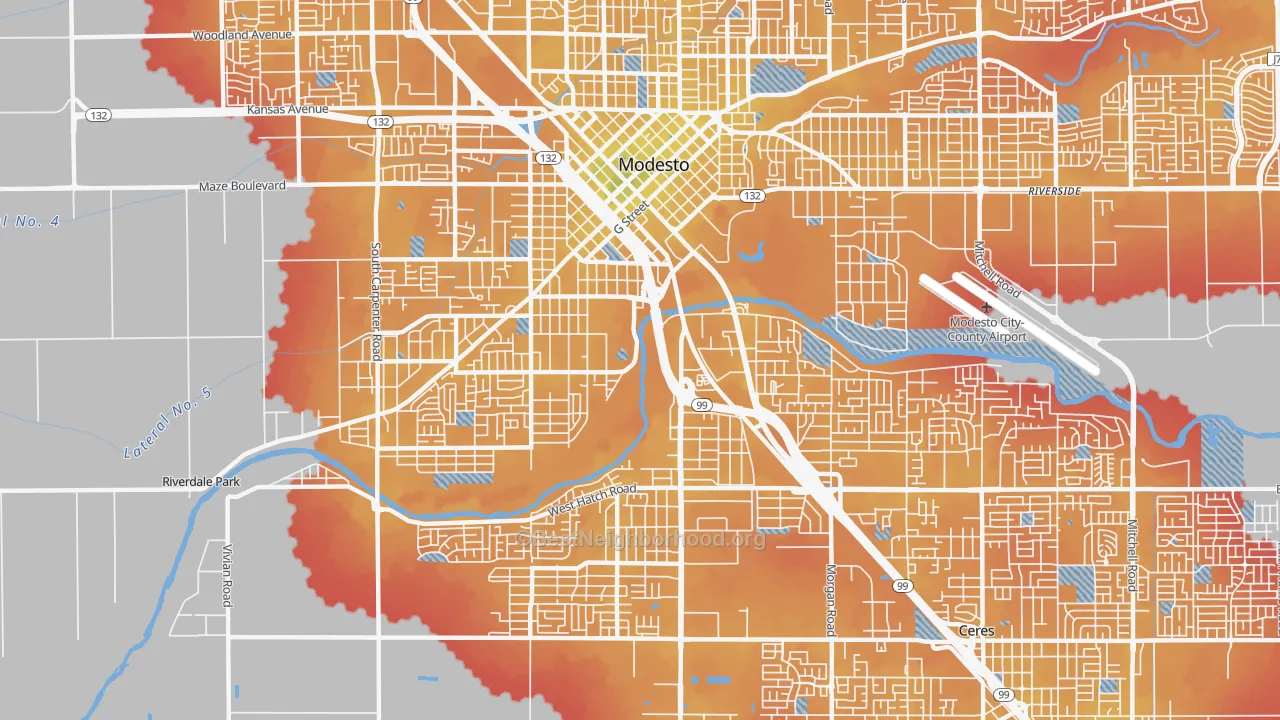 Transit Grade map of 95351, CA