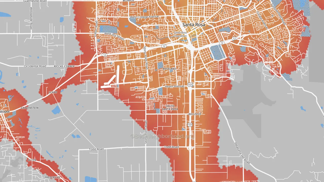 Transit Grade map of 95407, CA