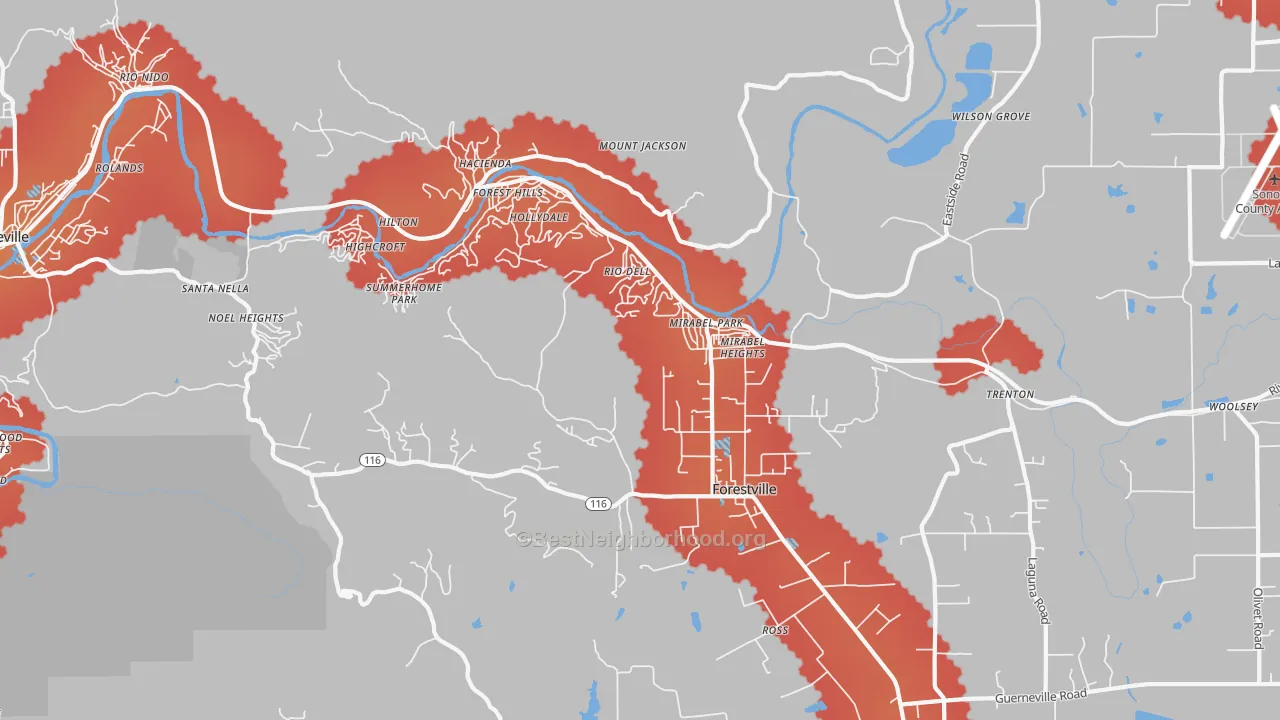 Transit Grade map of 95436, CA