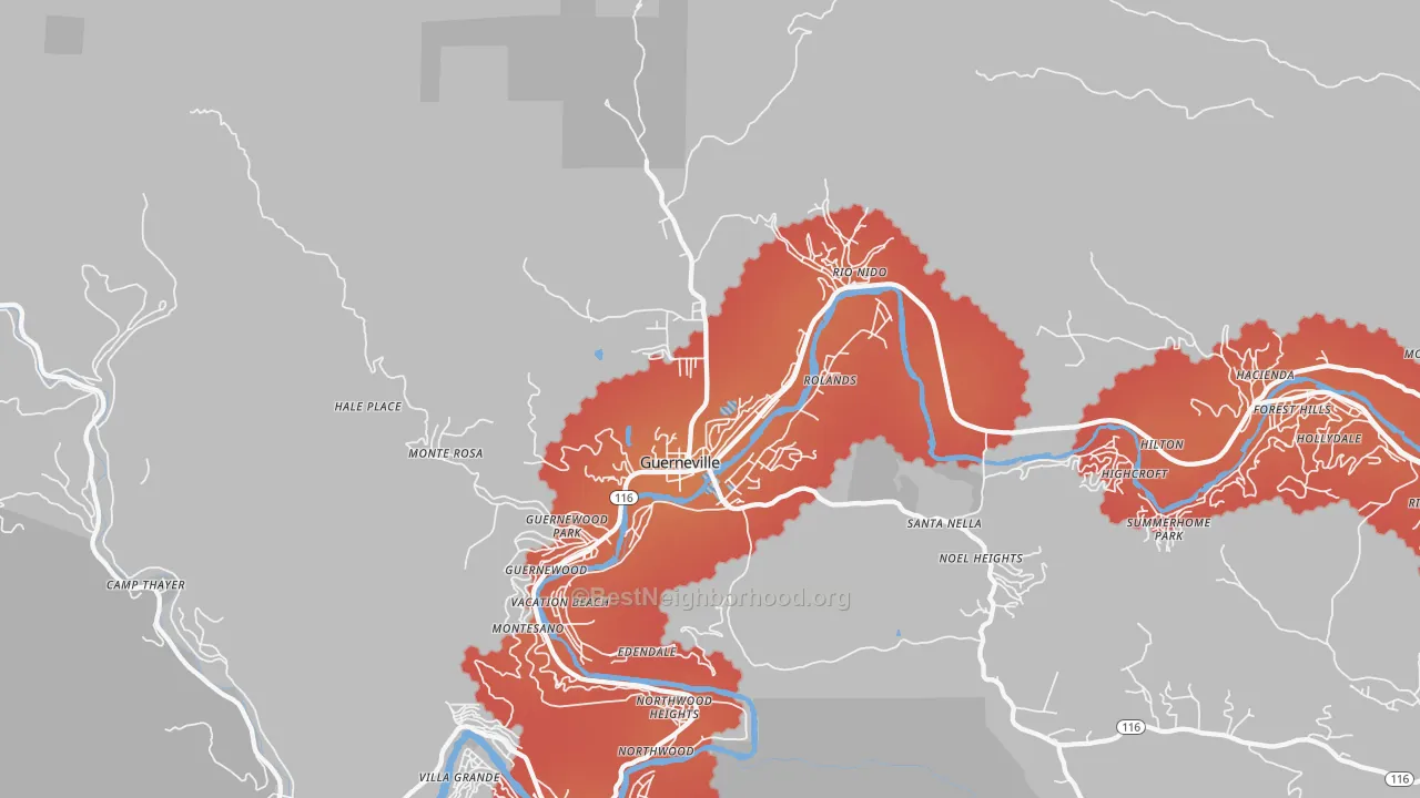Transit Grade map of 95446, CA