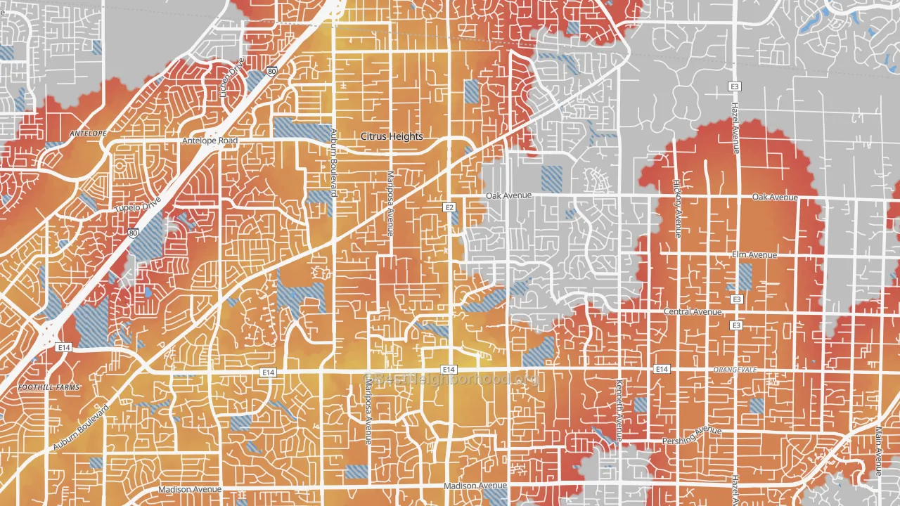 Transit Grade map of 95610, CA