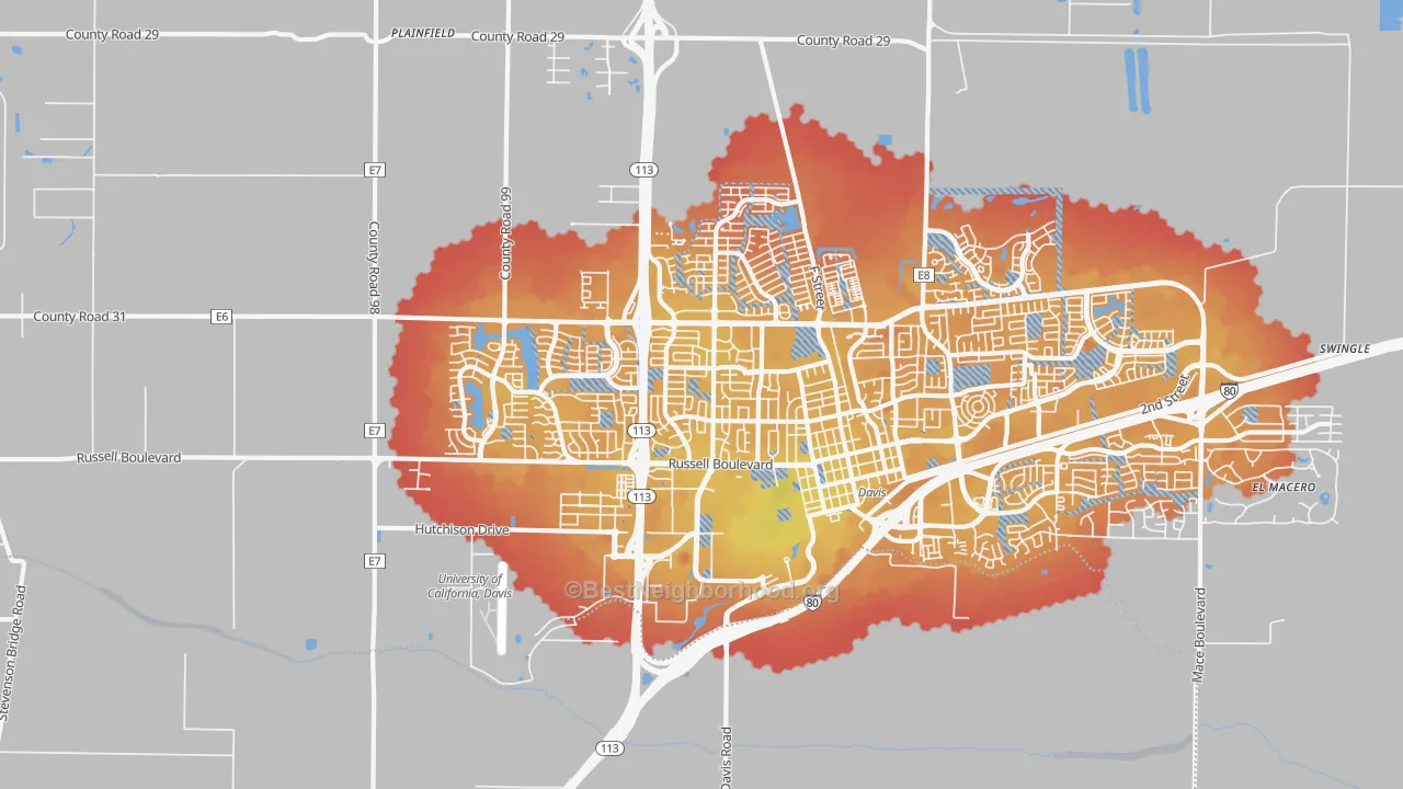 Transit Grade map of 95616, CA