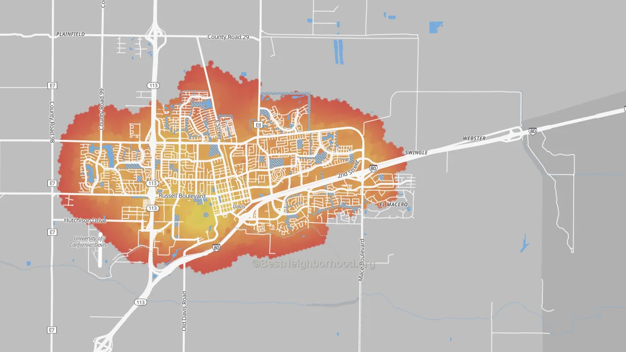 Transit Grade map of 95618, CA