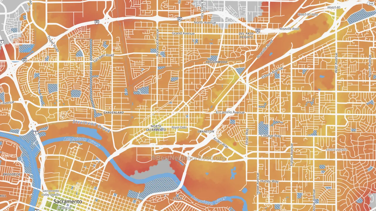 Transit Grade map of 95815, CA