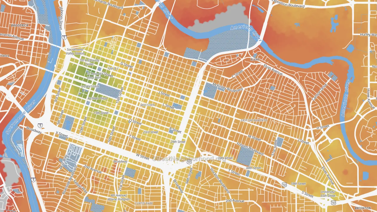 Transit Grade map of 95816, CA